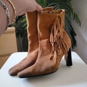 Fringed Tan Suede Ankle Boots